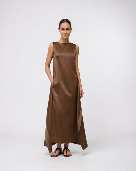 Kleid aus Seidenorganza Braun