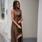 Alberta Ferretti Kleid aus braunem Seidenorganza im getragenen Streetstyle