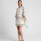 Kurzes Kleid aus bedrucktem Leinen mit Cape