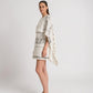 Kurzes Kleid aus bedrucktem Leinen mit Cape