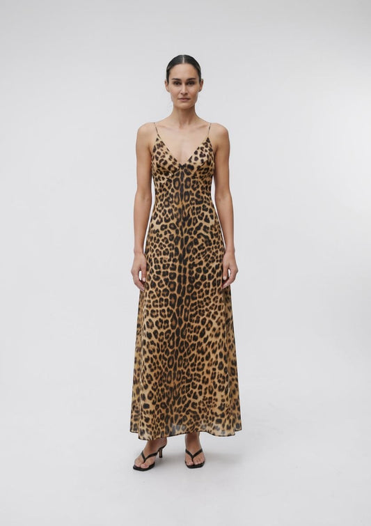 Langes Kleid aus Organza mit Leopardenmuster