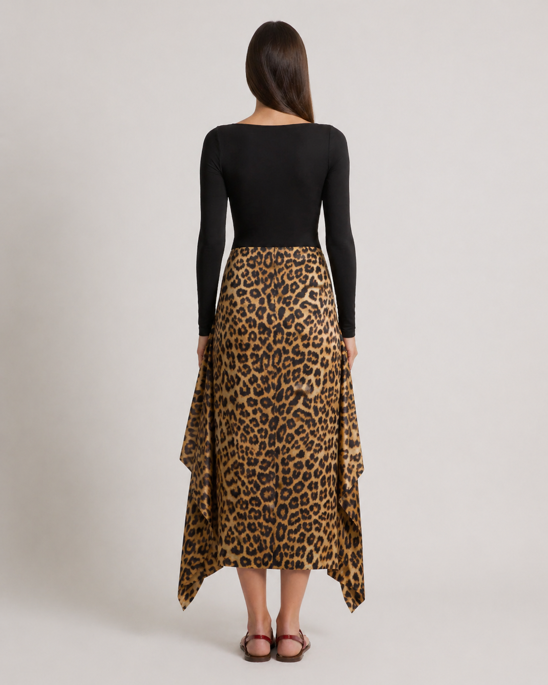 Langer Seidenrock mit Leopardenmuster
