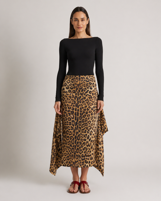 Langer Seidenrock mit Leopardenmuster