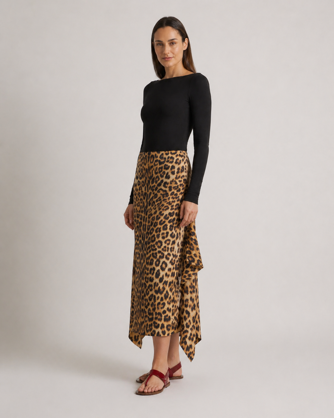 Langer Seidenrock mit Leopardenmuster