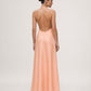Alberta Ferretti Open-back Kleid aus Seide in Apricot von hinten getragen