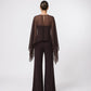 Alberta Ferretti Top mit Chiffonärmeln in Dunkelbraun von hinten getragen