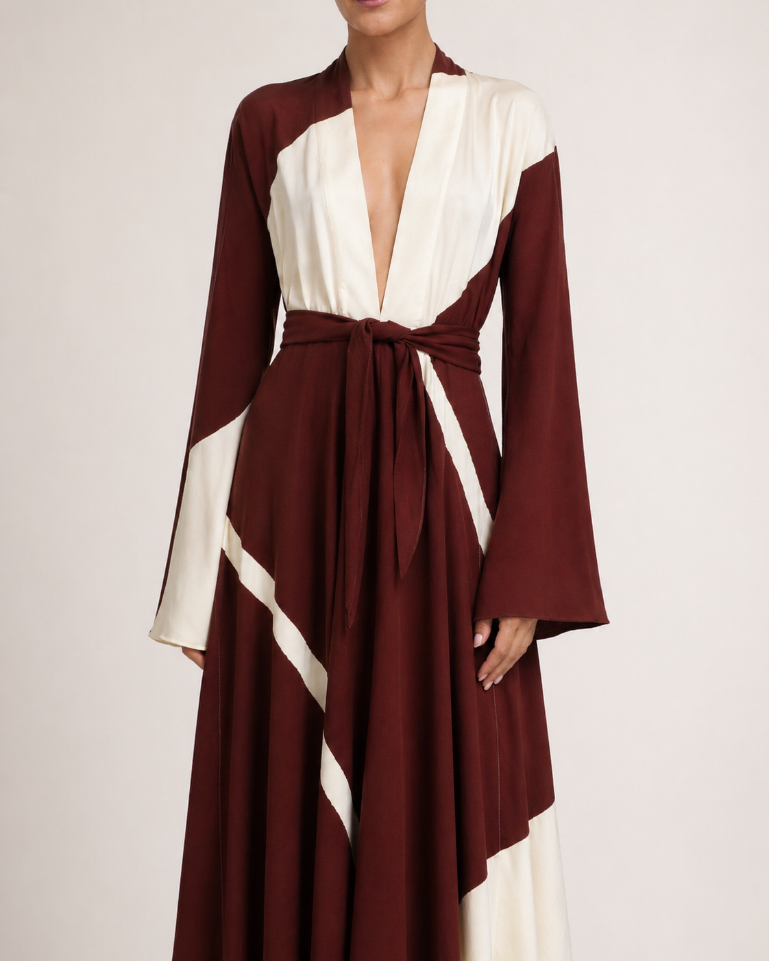Langes Kleid Braun Weiß