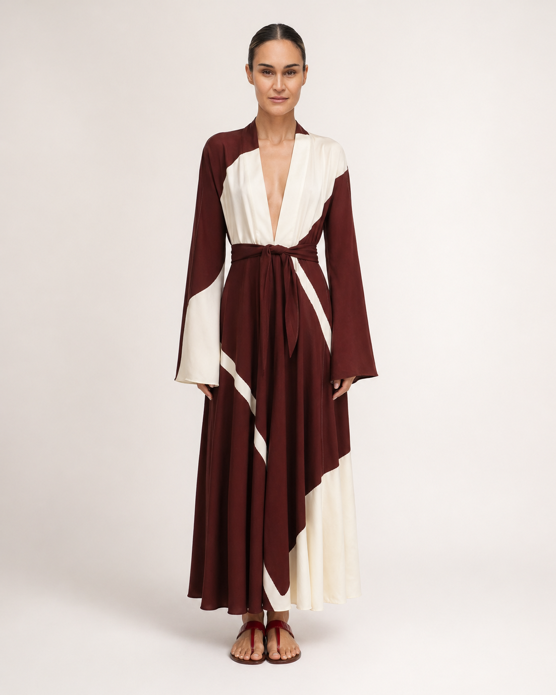 Langes Kleid Braun Weiß
