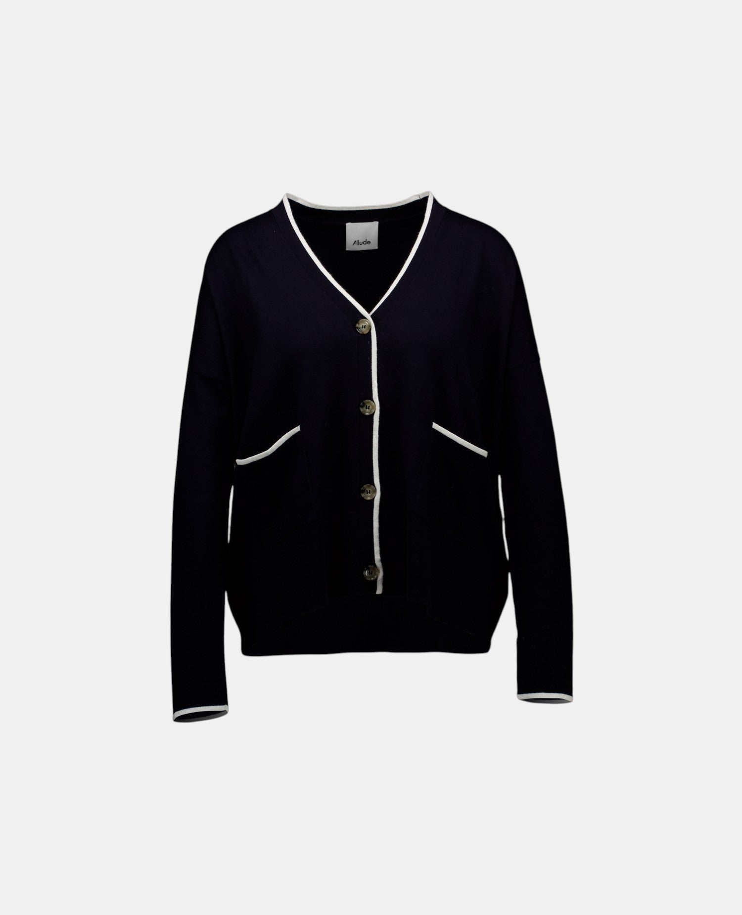 Allude Strickjacke Navy mit Cashmere als Freisteller von vorne