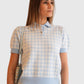 Allude Poloshirt Blue White Check von vorne getragen