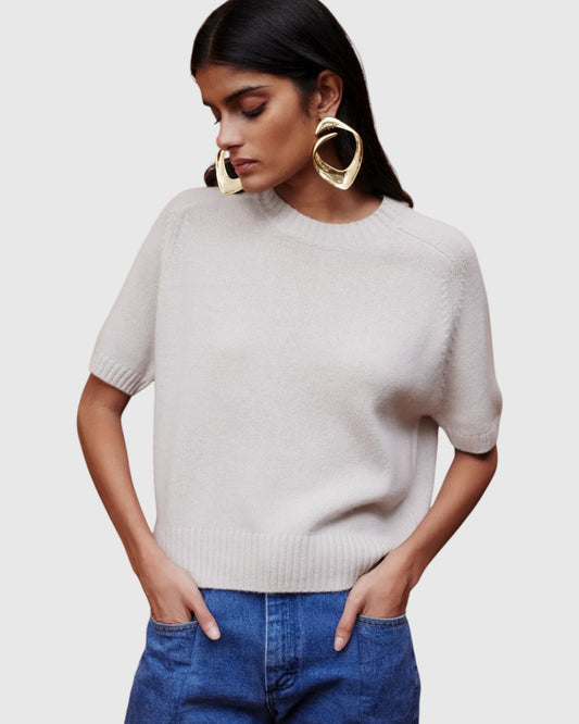 Cashmerepullover Kurzarm Beige