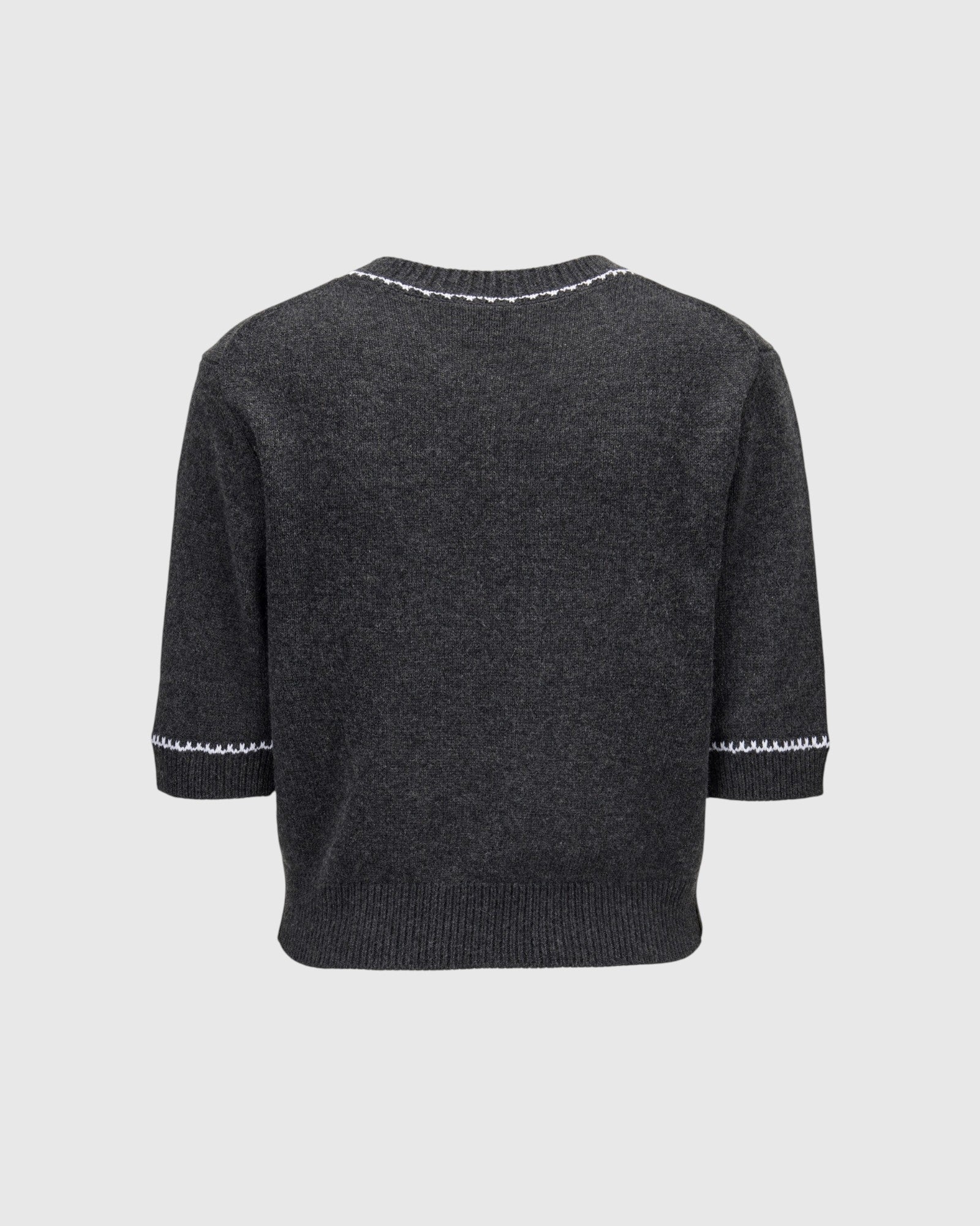 Allude Kurzarm-Pullover in Grau Weiß von hinten als Freisteller