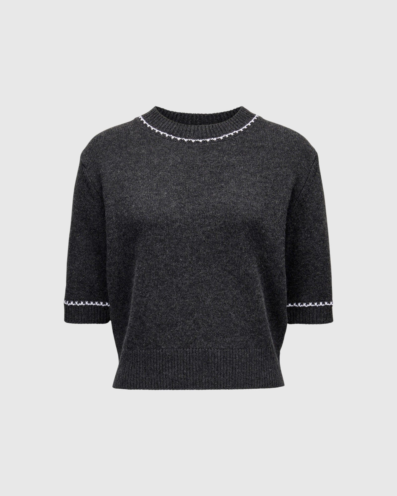 Kurzarm-Pullover Grau Weiß
