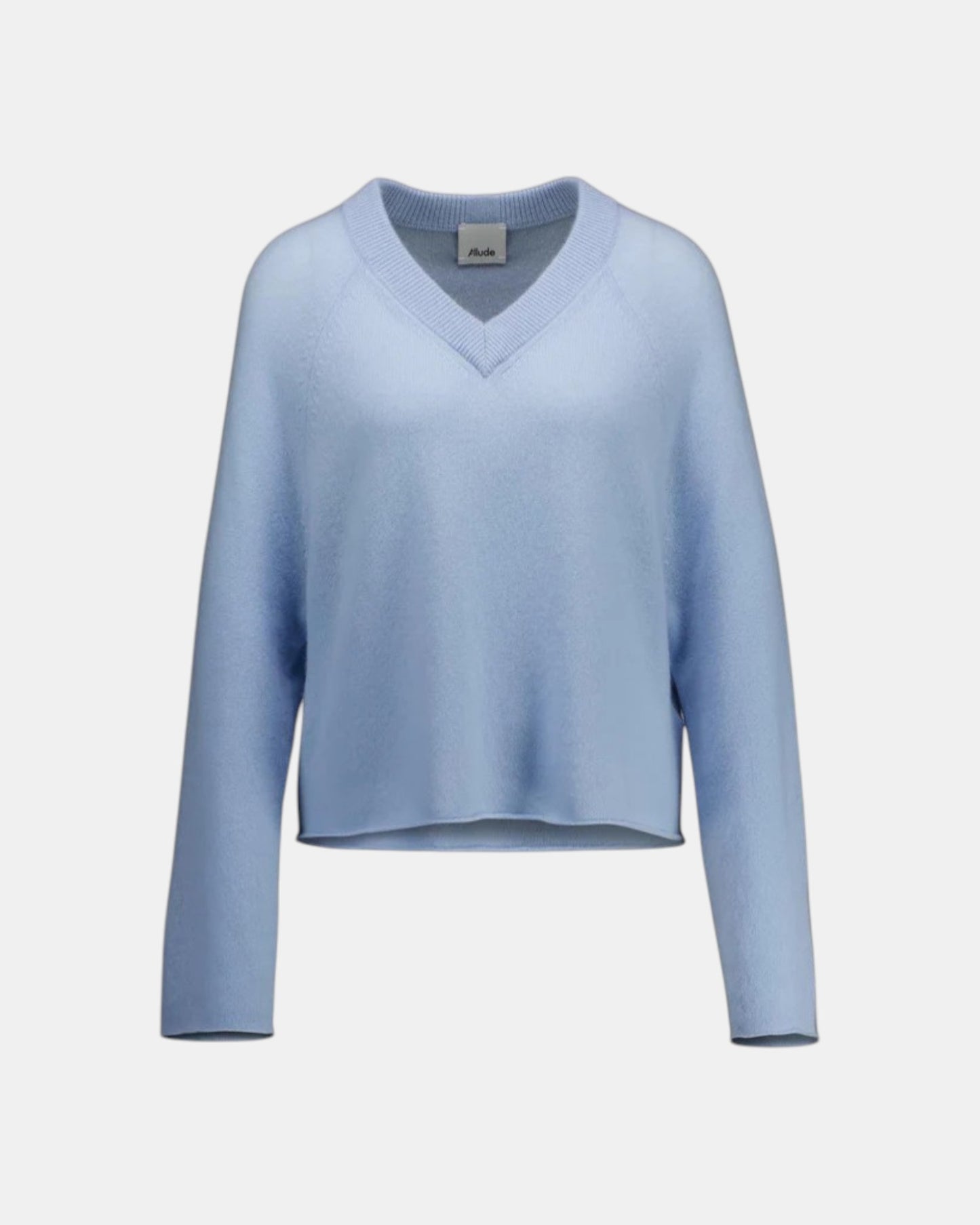Allude Cashmerepullover mit V-Ausschnitt Hellblau als Freisteller von vorne