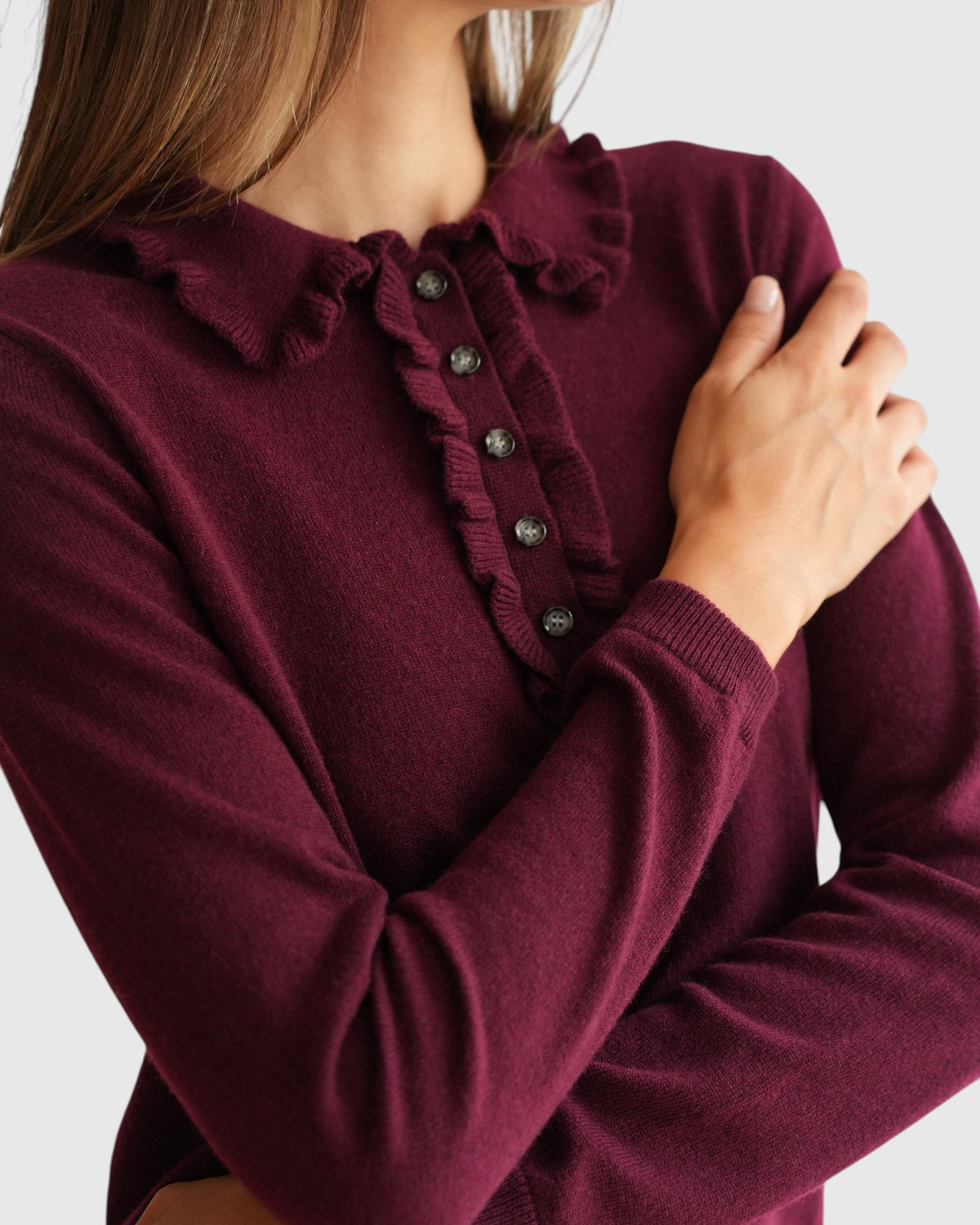 Polo-Pullover mit Rüschen Burgundy