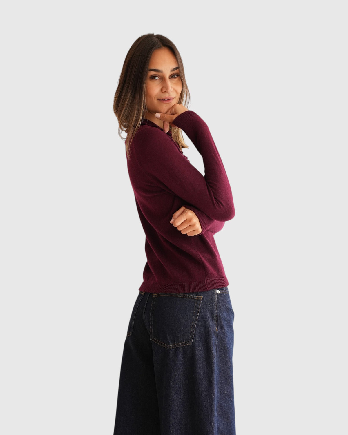 Polo-Pullover mit Rüschen Burgundy