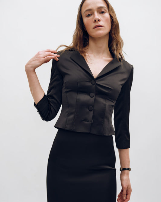 Taillierte Satinjacke Schwarz