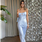 Anna October Tulip Maxikleid Hellblau im Streetstyle von vorne getragen