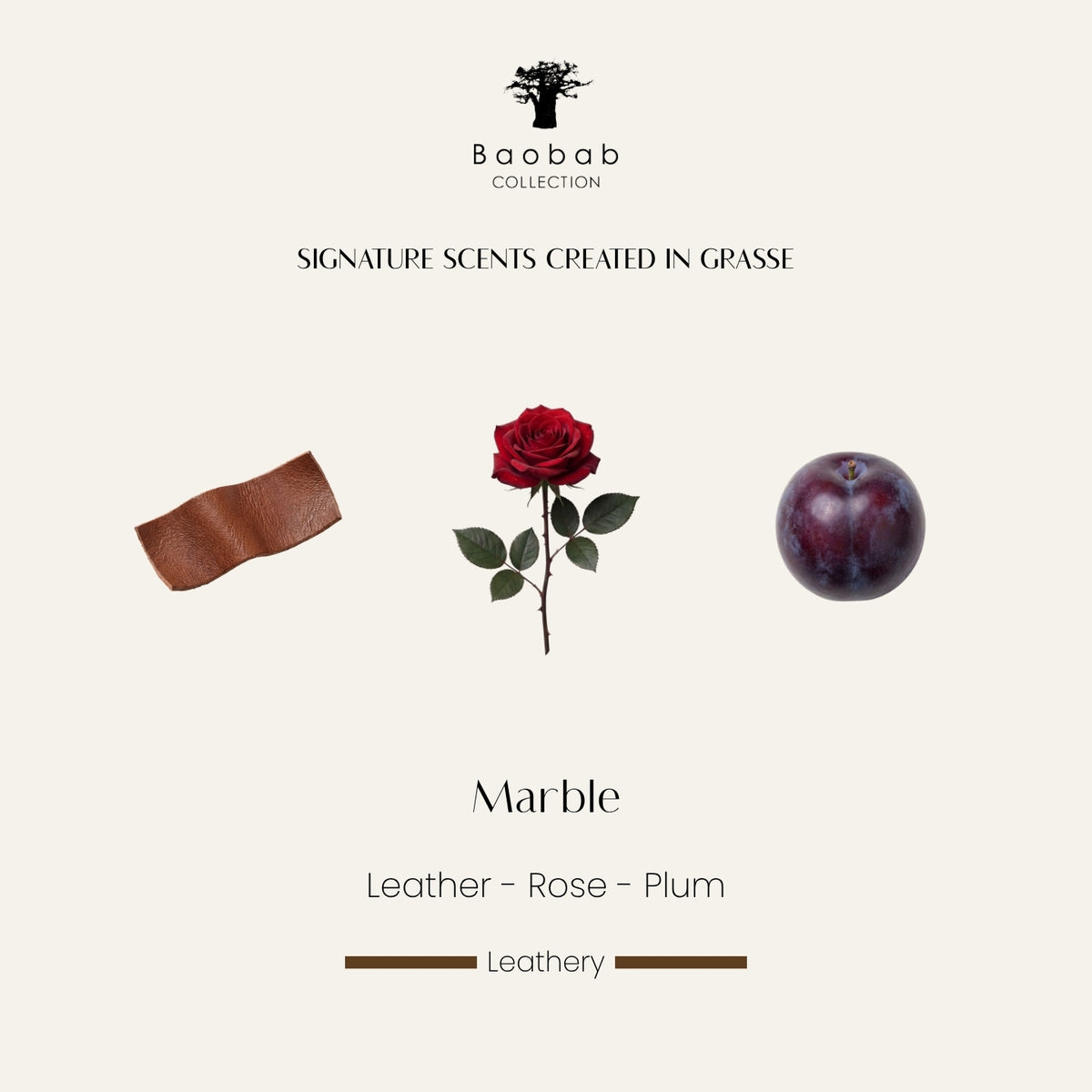 Baobab Collection Marble Duftkarte mit Leder, Rose und Pflaume