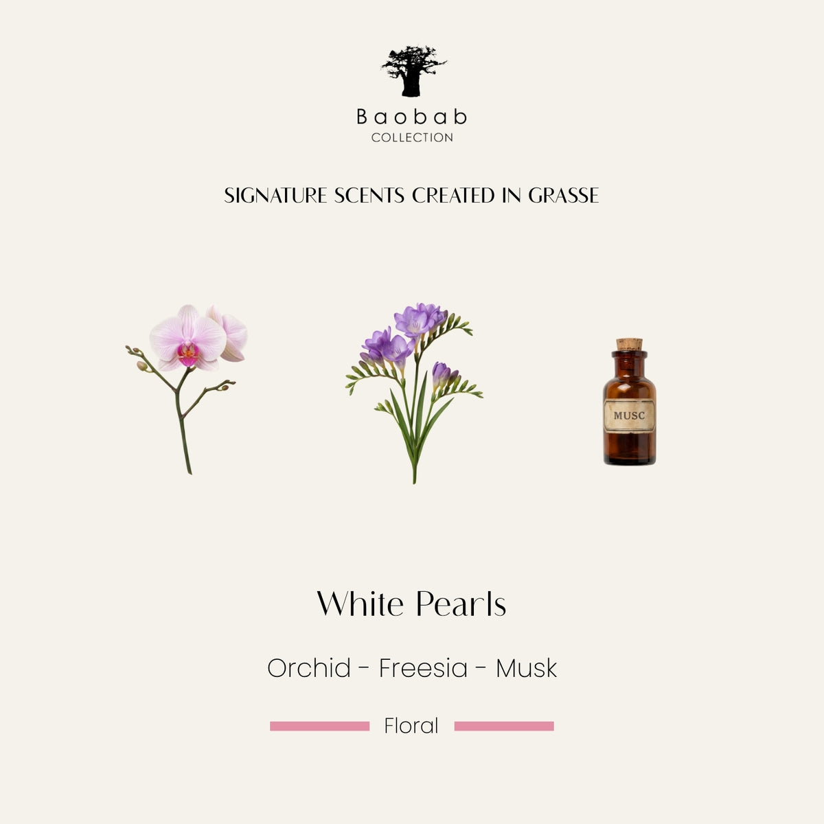 Baobab Collection White Pearls Duftkarte mit Orchidee, Freesie und Moschus