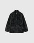 Black Adeline shearling jacket, front view with the textured shearling side facing out.