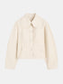 Cream Villies denim jacket, front view with a rounded collar, buttons and flap chest pockets.
