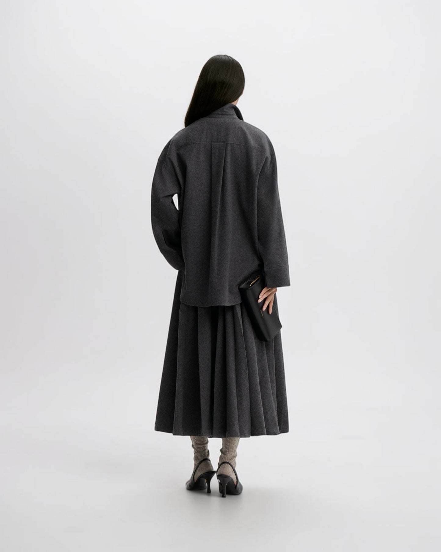 By Malene Birger Maxirock aus Flanell in Dunkelgrau von hinten getragen