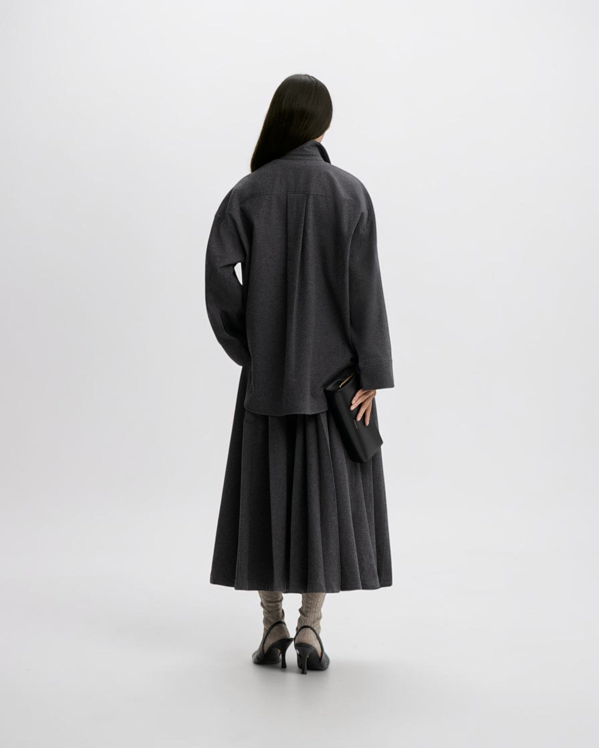 By Malene Birger Maxirock aus Flanell in Dunkelgrau von hinten getragen