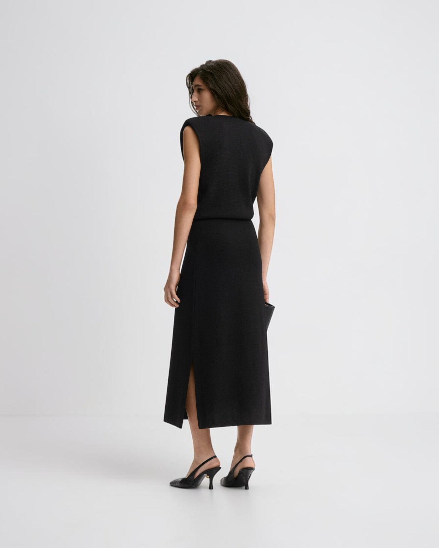 Maxikleid mit Schulterpolstern Schwarz
