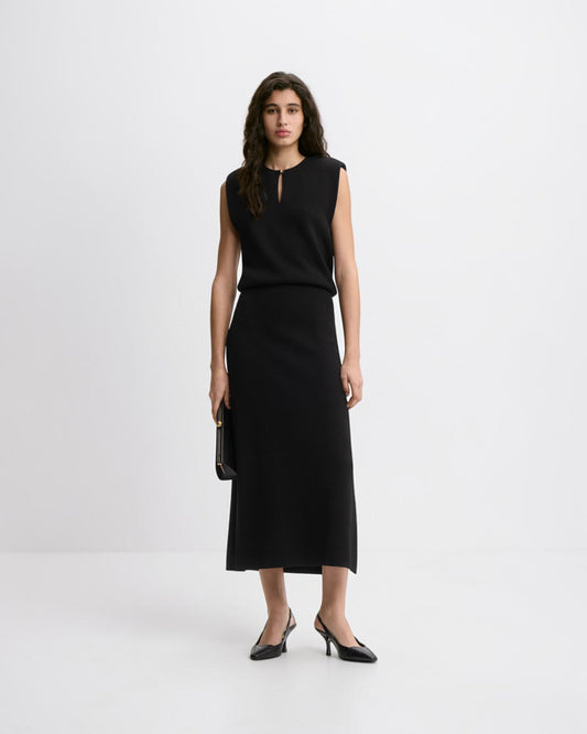 Maxikleid mit Schulterpolstern Schwarz