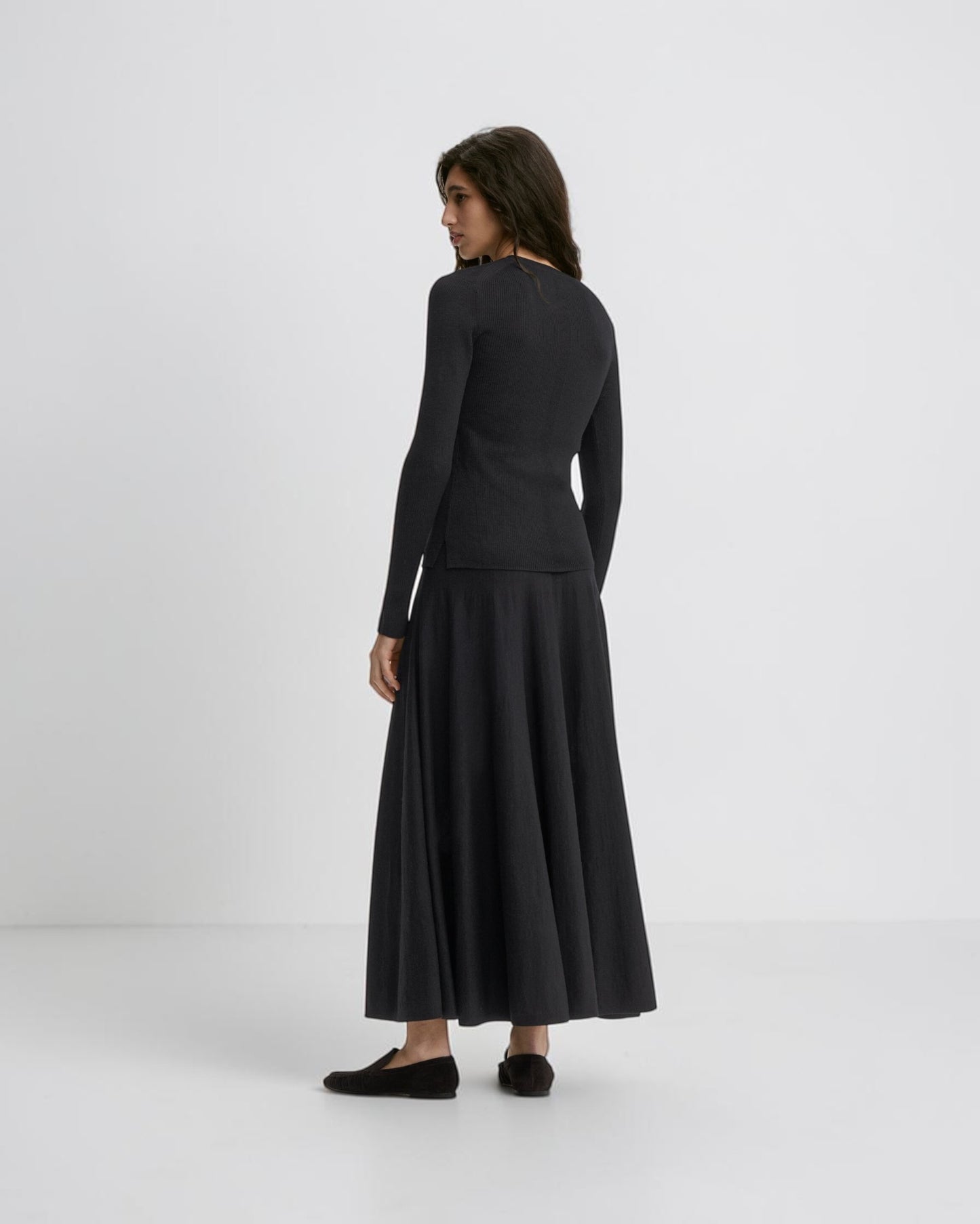 Rippstrick-Pullover Schwarz