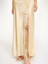 Close-up of the vanilla cream satin skirt&
