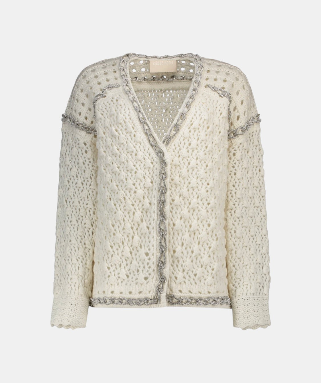 Circus Hotel Strickjacke Creme Silver Chains als Freisteller von vorne