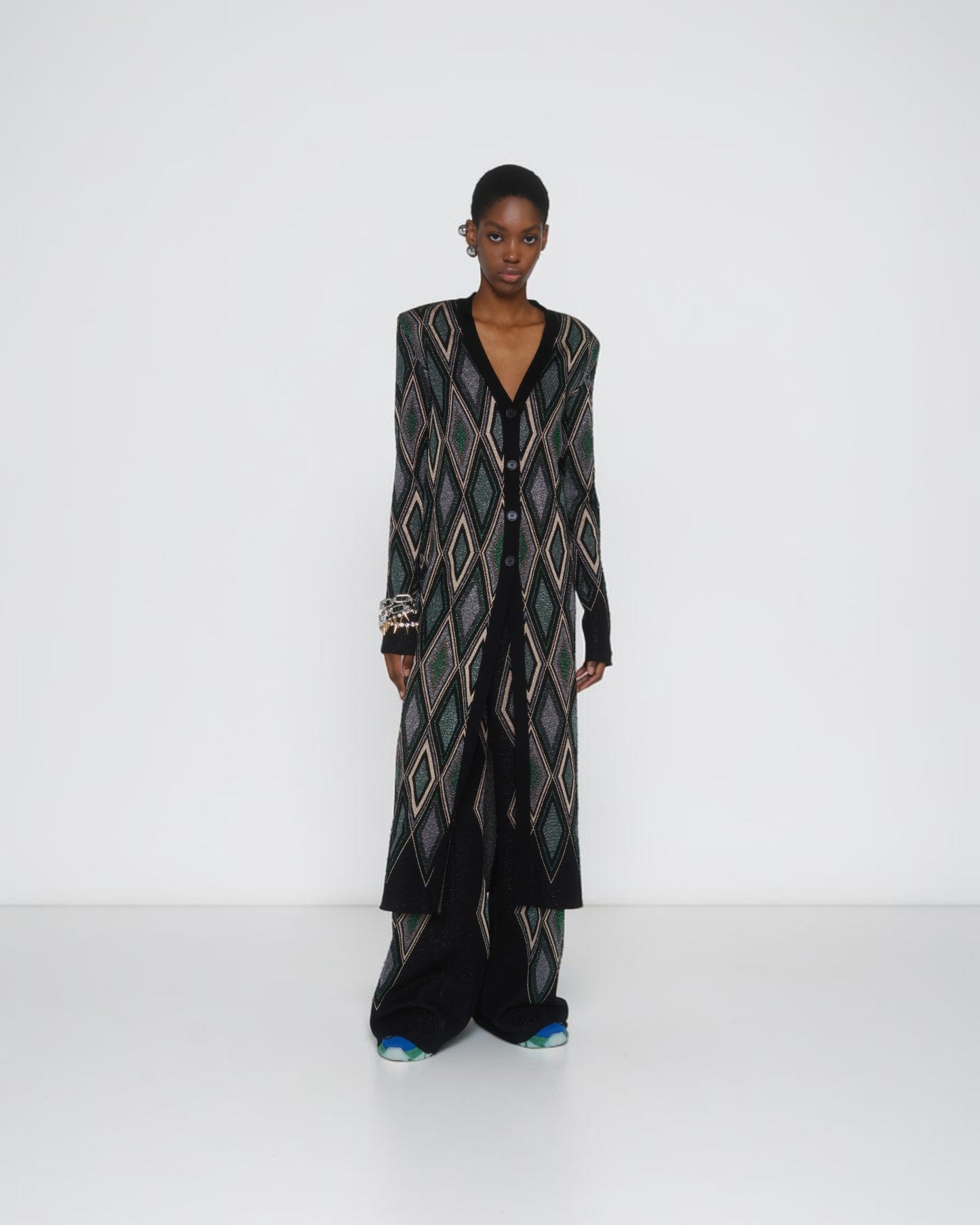 Langer Lamé-Jacquardcardigan