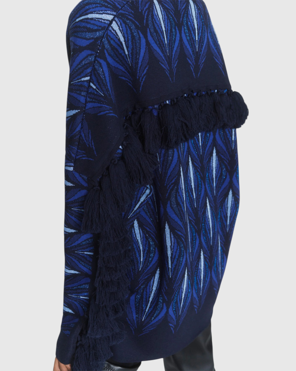 Jacquard-Cardigan mit Fransen Pfauenblau