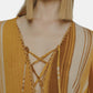 Lamé Kaftan in Papaia-Ambra mit Streifen