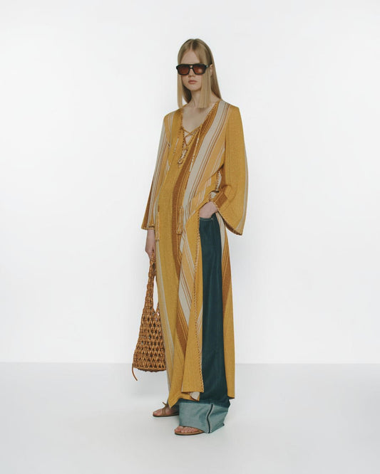 Lamé Kaftan in Papaia-Ambra mit Streifen