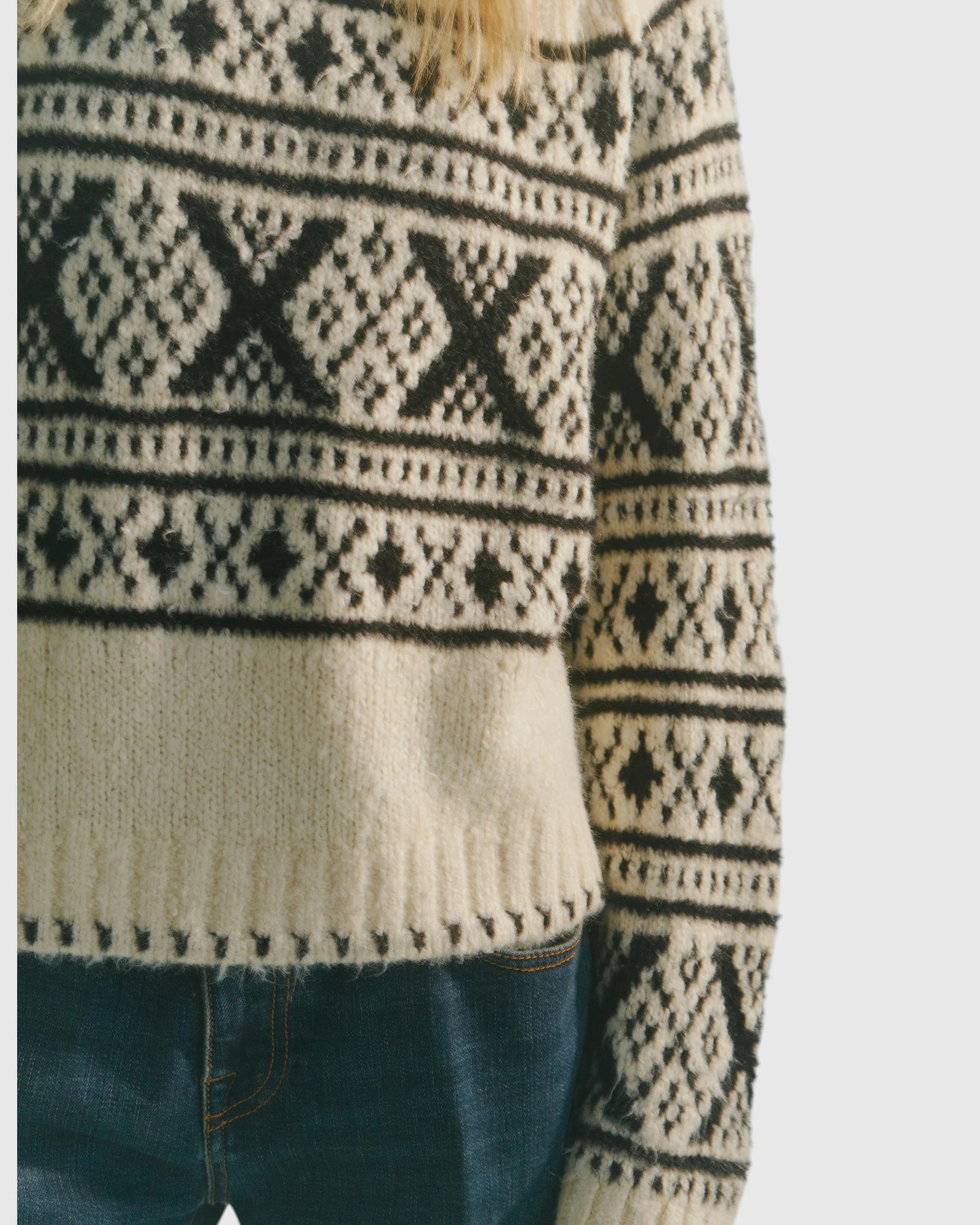 Norweger-Pullover Creme-Schwarz