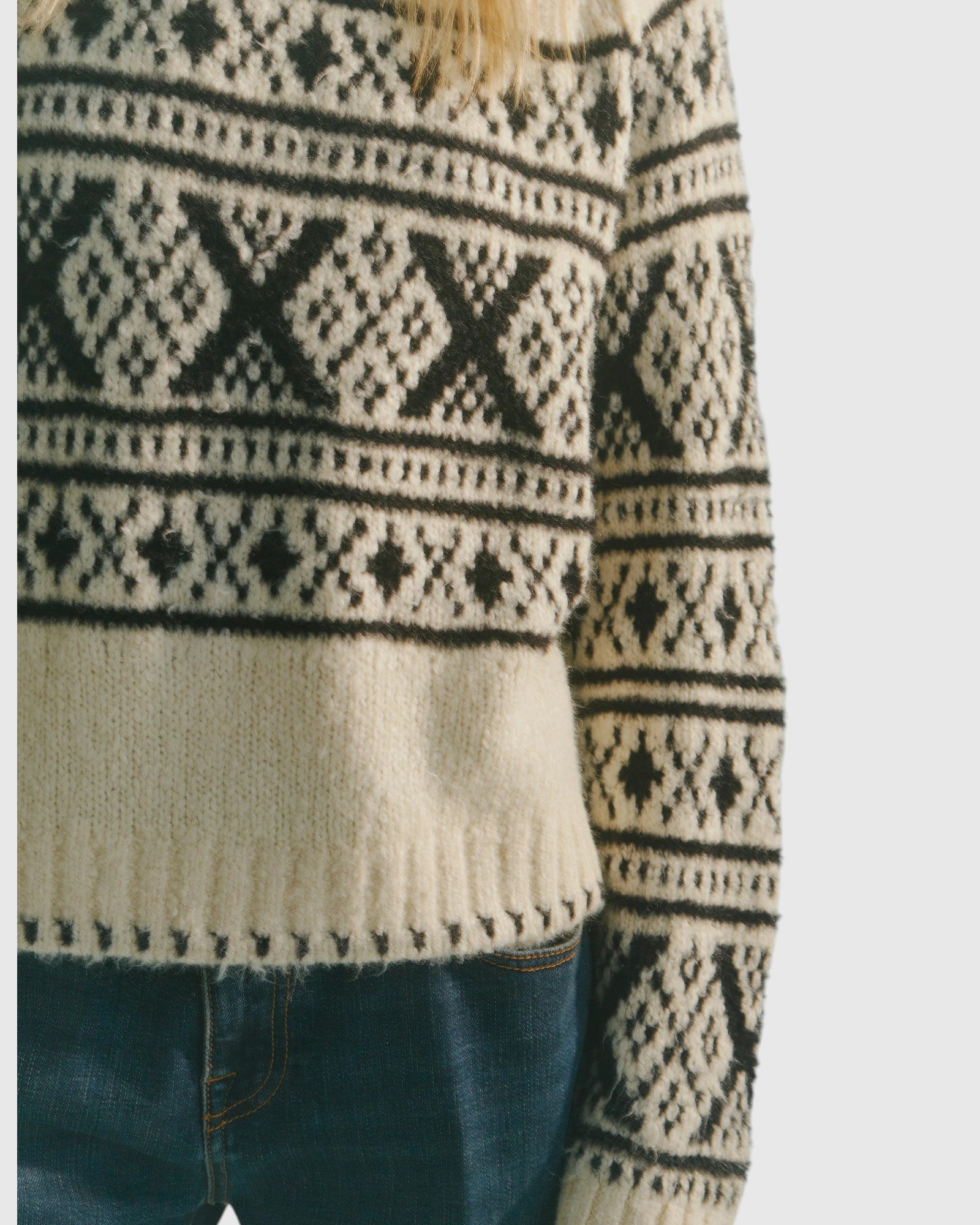 Norweger-Pullover Creme-Schwarz