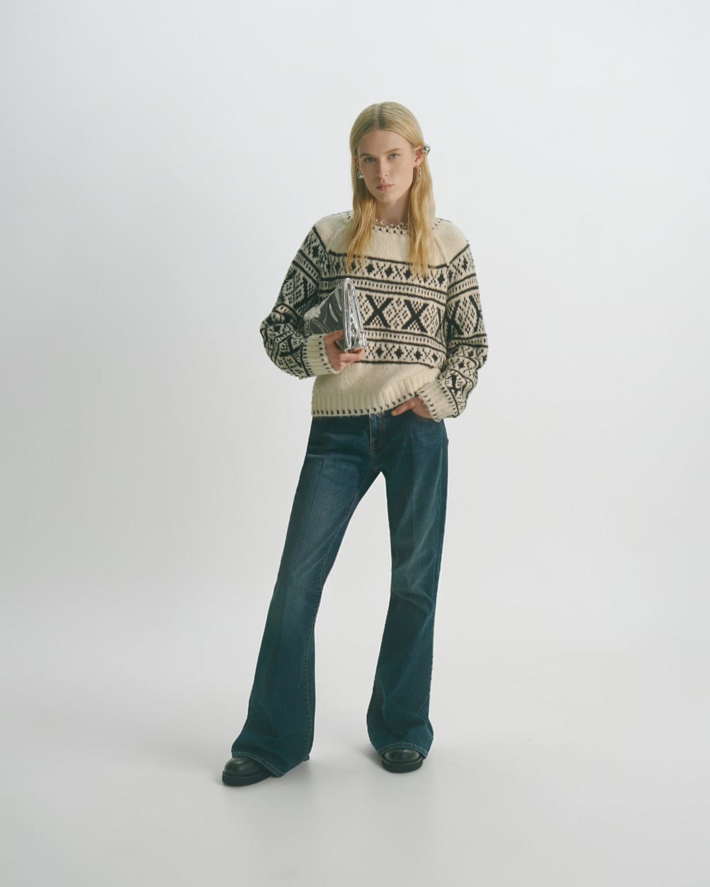Norweger-Pullover Creme-Schwarz