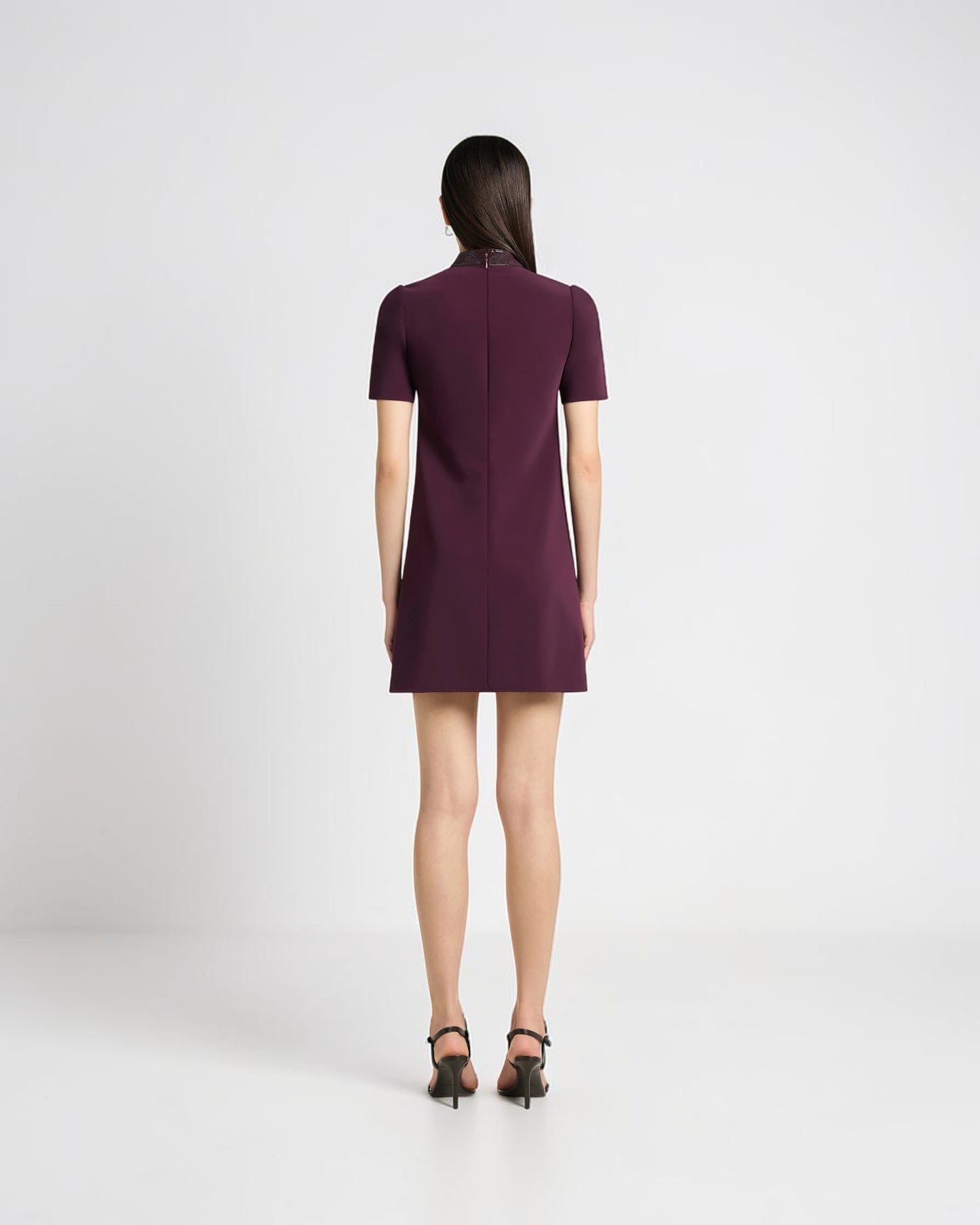 A-Line Vinyl Collar Dress in Burgundy