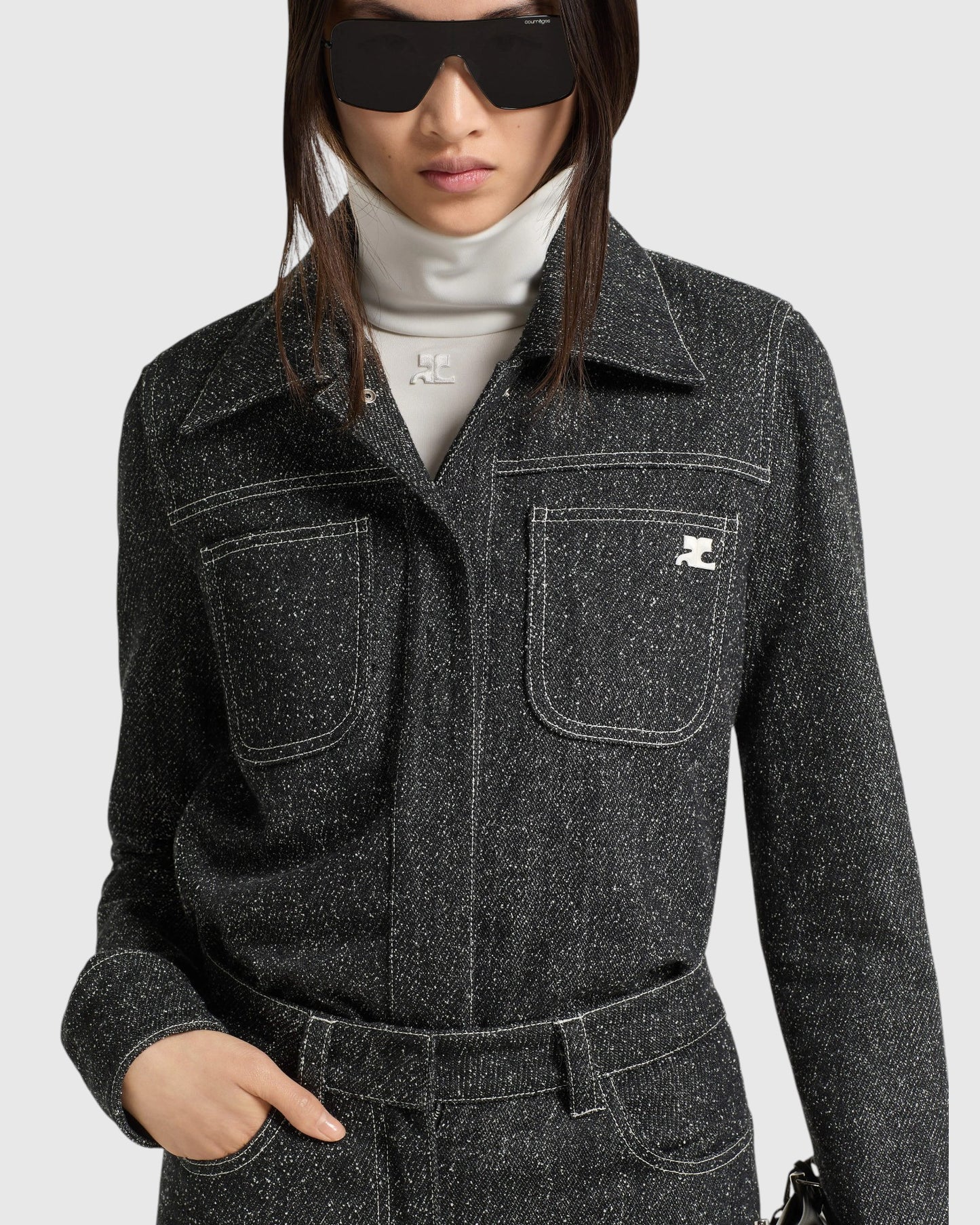 Overshirt aus Denim-Tweed Schwarz Weiß