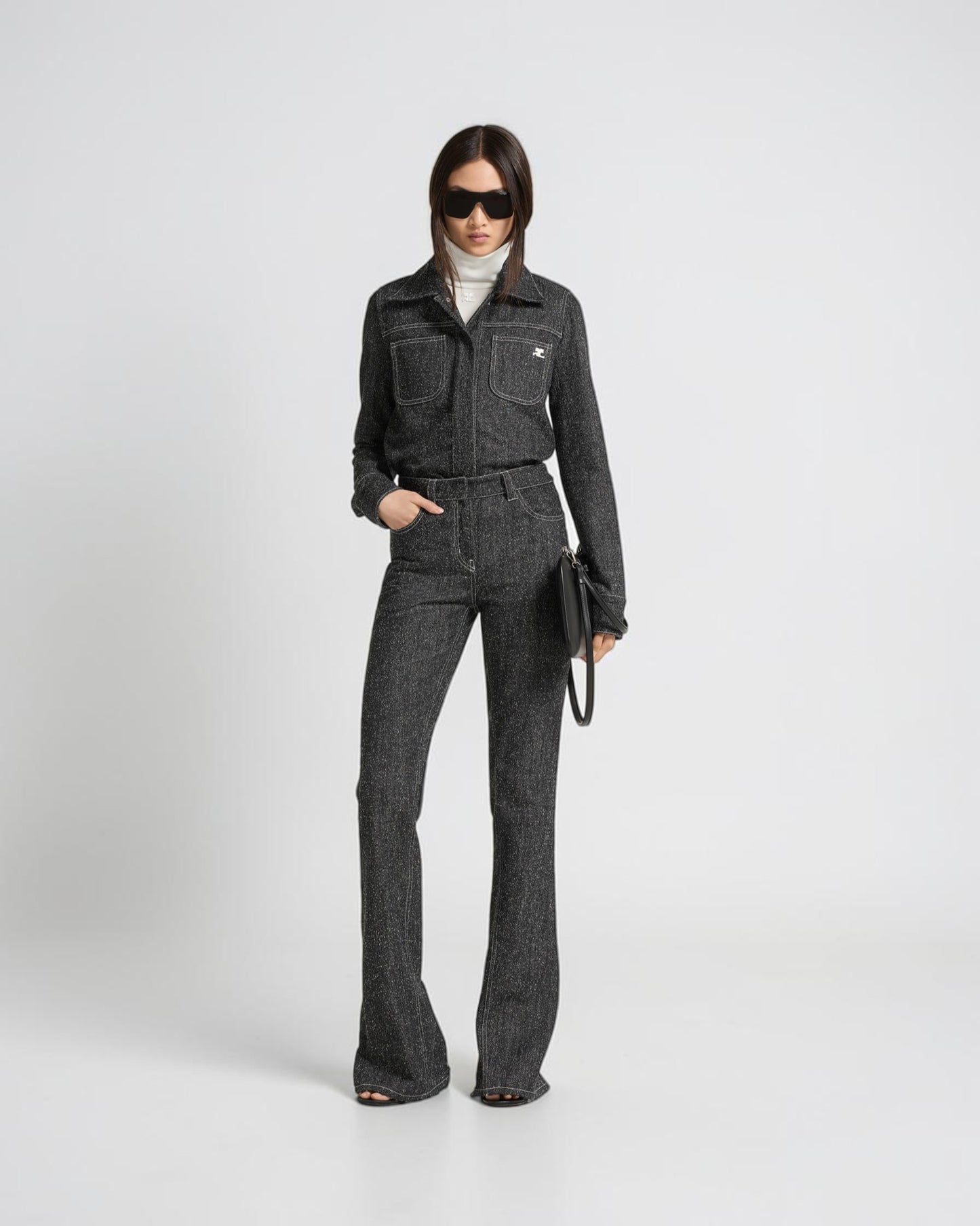 Overshirt aus Denim-Tweed Schwarz Weiß