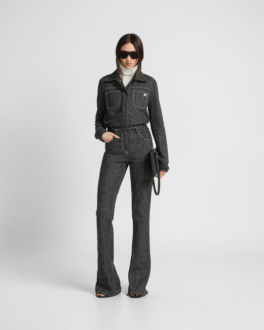 Overshirt aus Denim-Tweed Schwarz Weiß