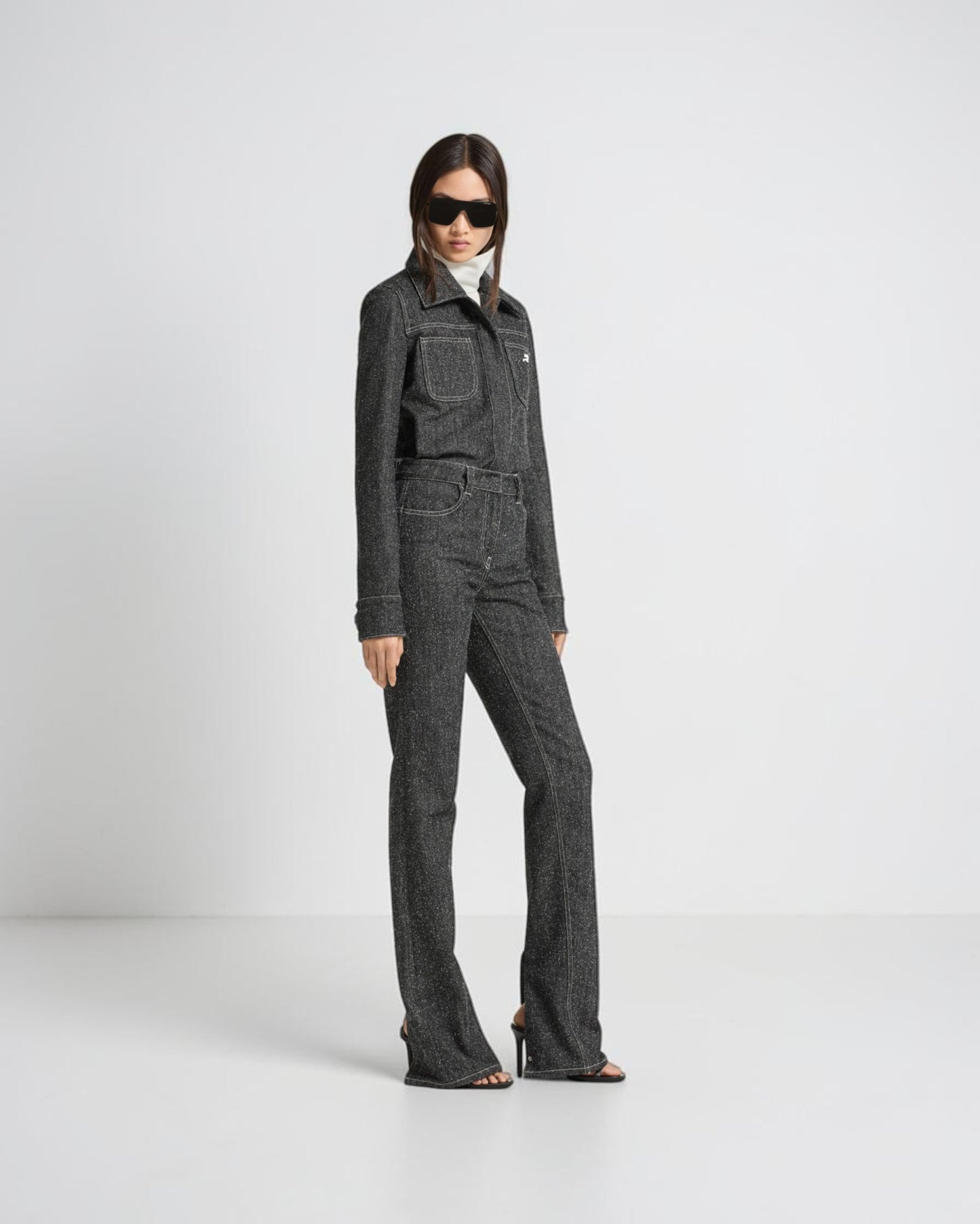 Overshirt aus Denim-Tweed Schwarz Weiß