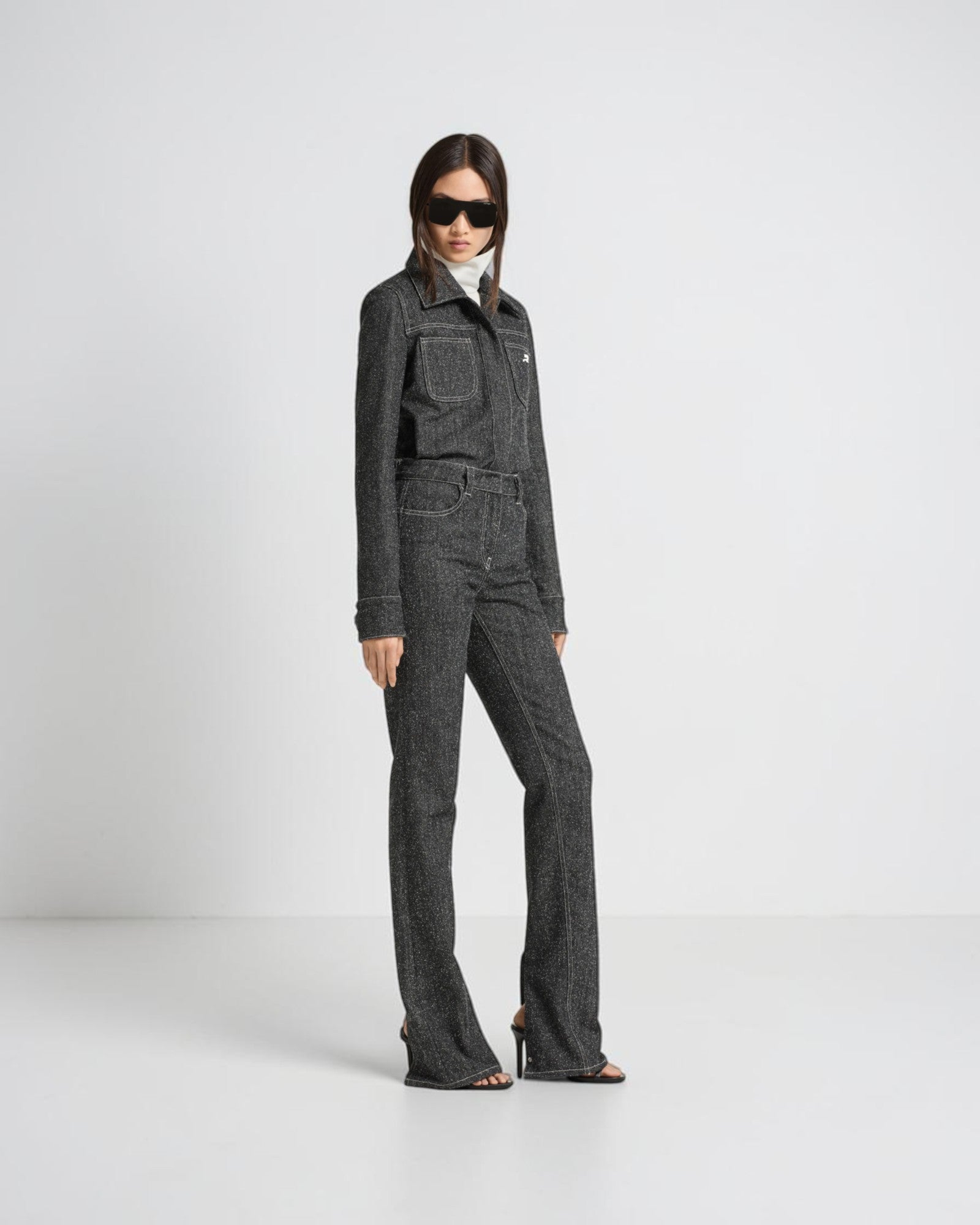 Overshirt aus Denim-Tweed Schwarz Weiß