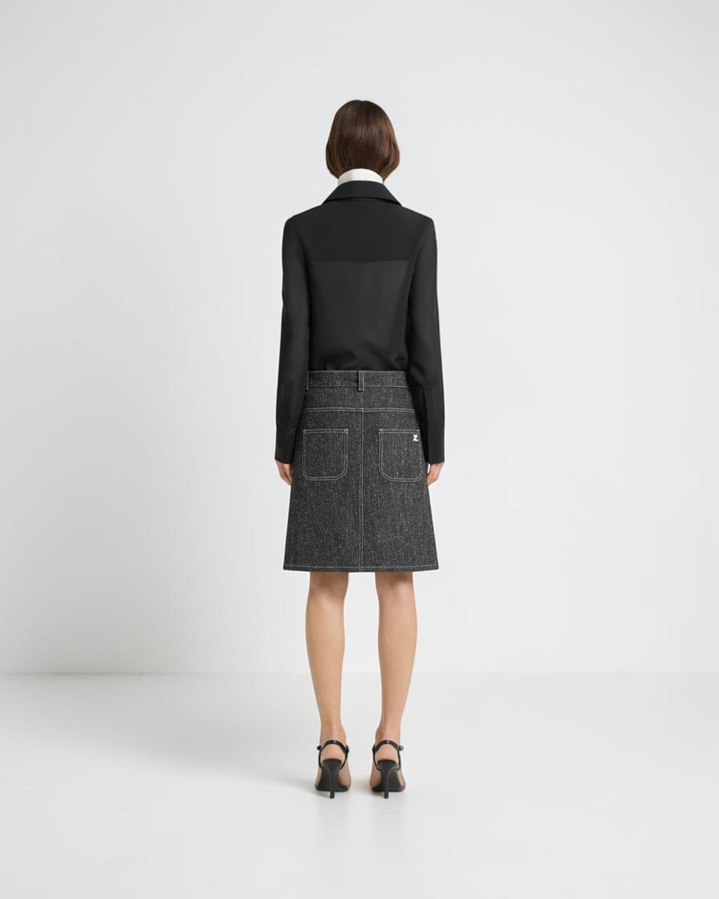 Bleistiftrock aus Denim-Tweed Schwarz Weiß