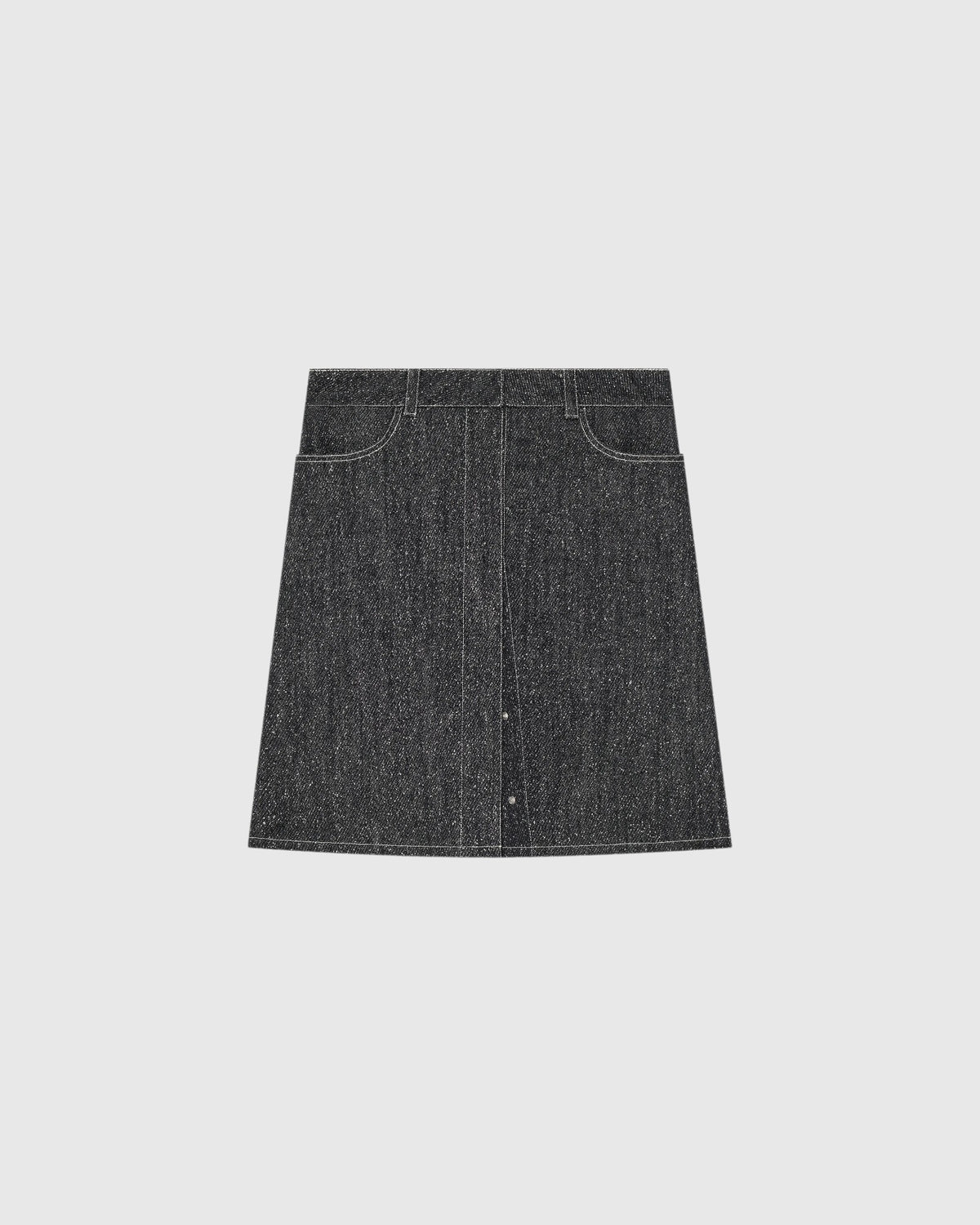 Courrèges Bleistiftrock aus Denim-Tweed in Schwarz Weiß als Freisteller