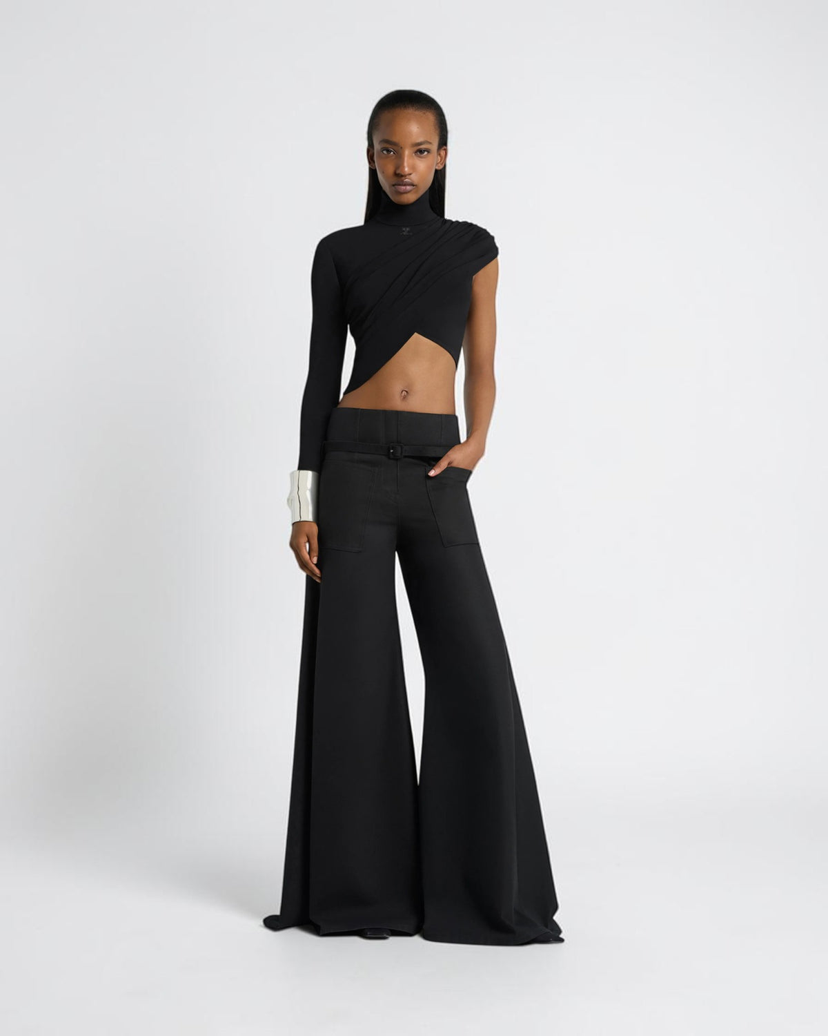 Cotton canvas palazzo pants in black