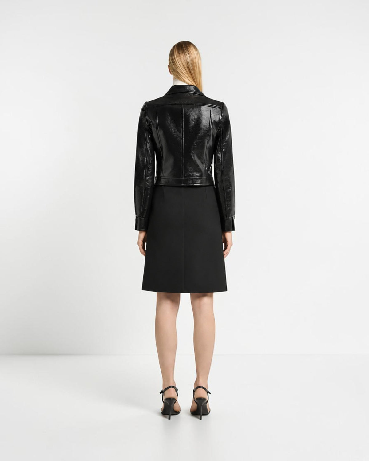 Vinyljacke mit Stehkragen Schwarz